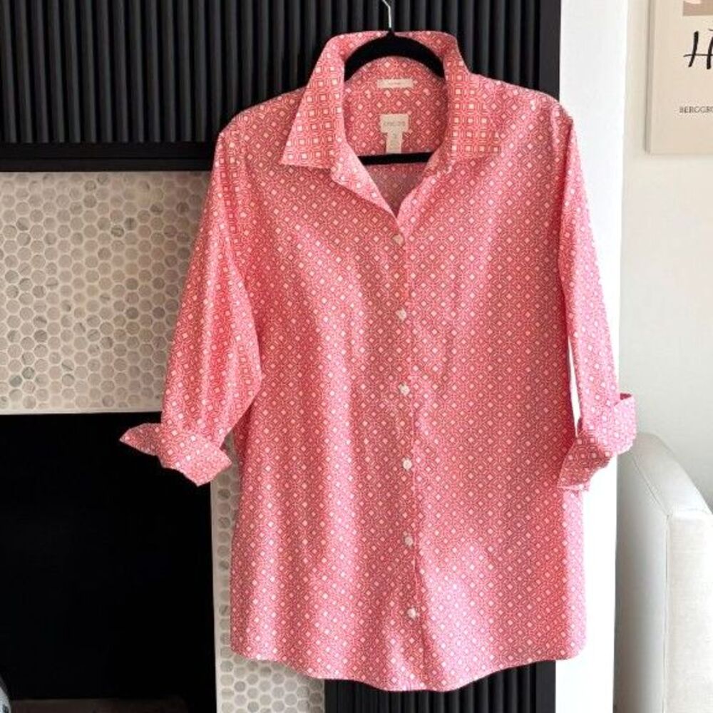 Chico's Pink Patterned Button-Up Blouse